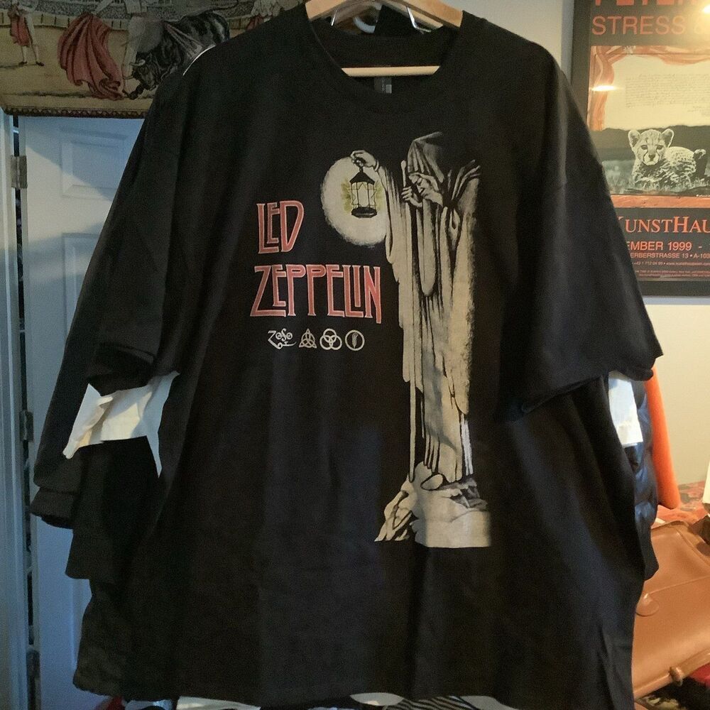Led Zeppelin tee T-shirt rock band tee rare 1970s screenprint art size X-Large